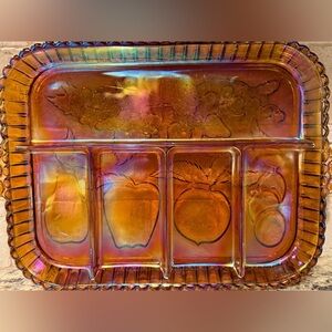 Indiana Glass Vintage Iridescent Gold Glass  Condiment / Relish Tray.